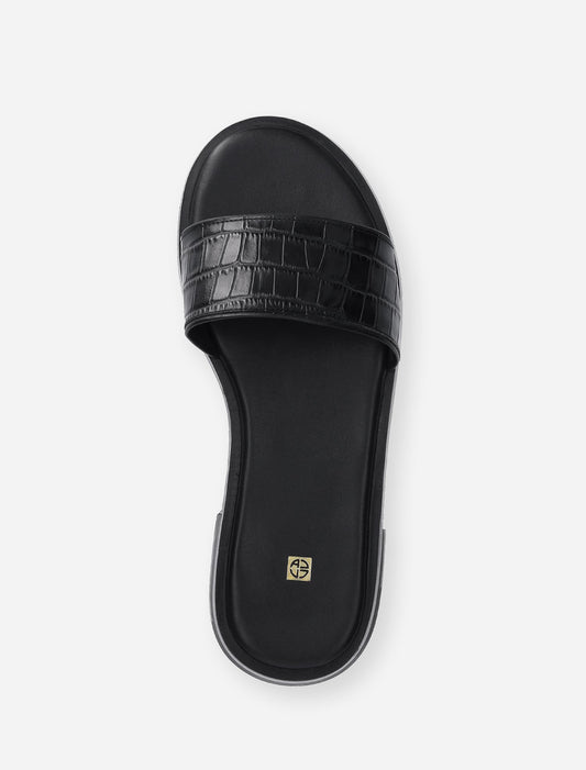 HH Croc Embossed Sandals in Black