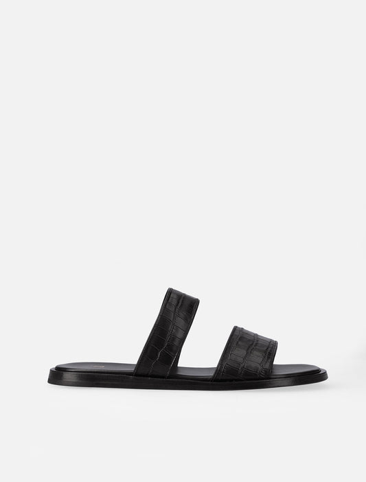 HH Croc Embossed Sandals in Black