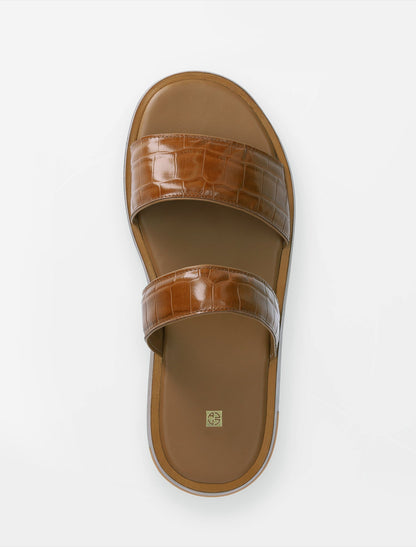 HH Croc Embossed Sandals in Tan